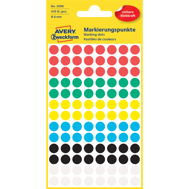 Avery manuel etiket 8mm ass. farver (416)