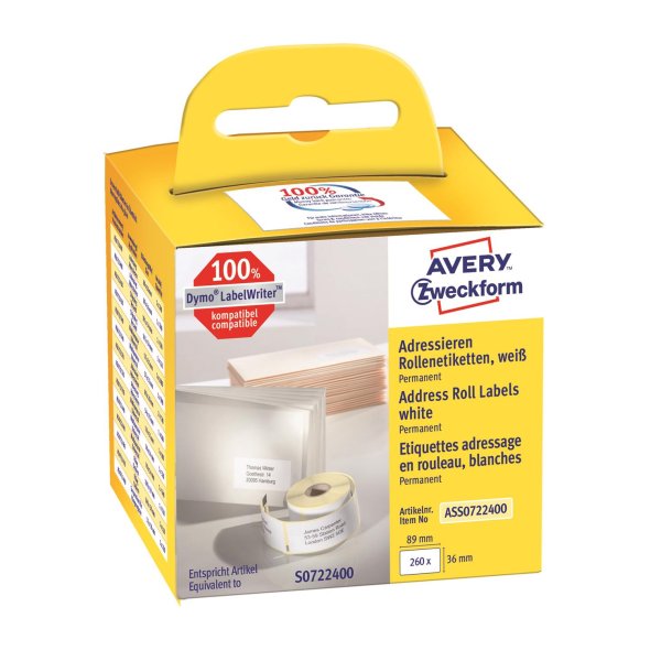 Avery adresseetiket p� rulle 89x36mm (260)