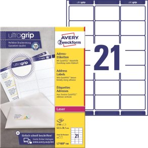 Avery L7160-100 Adresseetiketter 63,5x38,1mm QP+UG (2100)