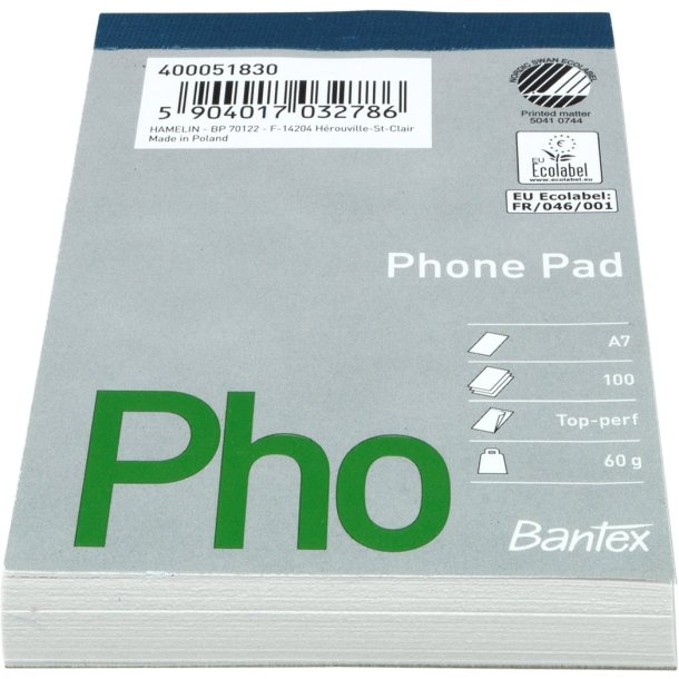 Bantex telefonblok, A7, ulinjeret, uhullet