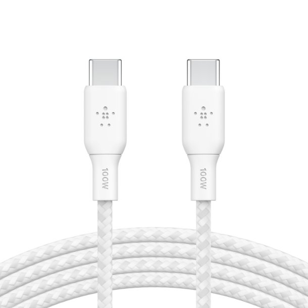 100W USB-C to USB-C Braided Cable 3M, White