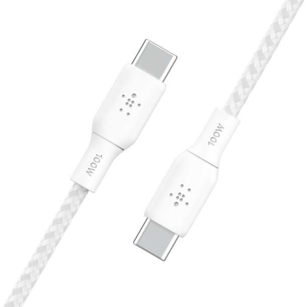 100W USB-C to USB-C Braided Cable 3M, White