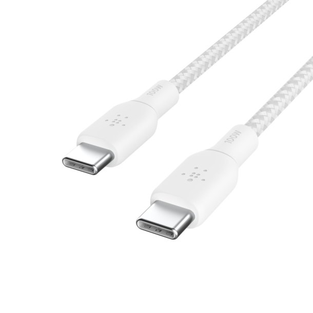 100W USB-C to USB-C Braided Cable 3M, White