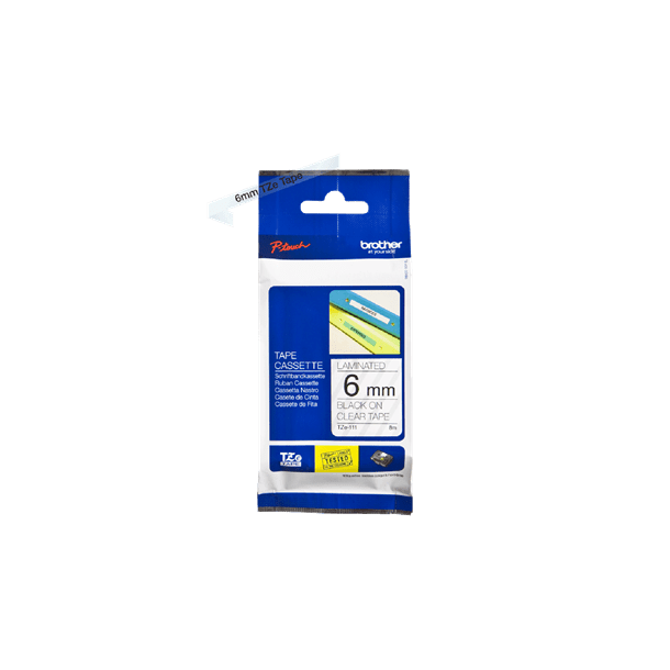 Brother TZe Tape - 6mm x 8m, Transparent (sort skrift)