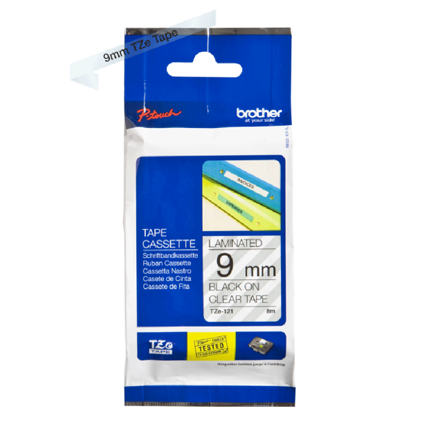 Brother TZe Tape - 9mm x 8m, Transparent (sort skrift)