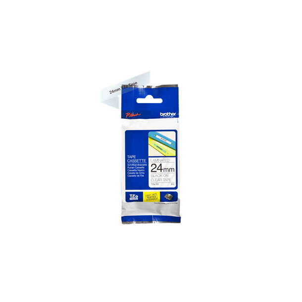 Brother TZe Tape - 24mm x 8m, Transparent (sort skrift)
