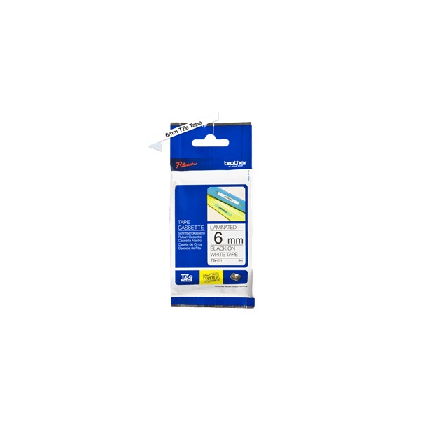 Brother TZe Tape - 6mm x 8m, Hvid (sort skrift)