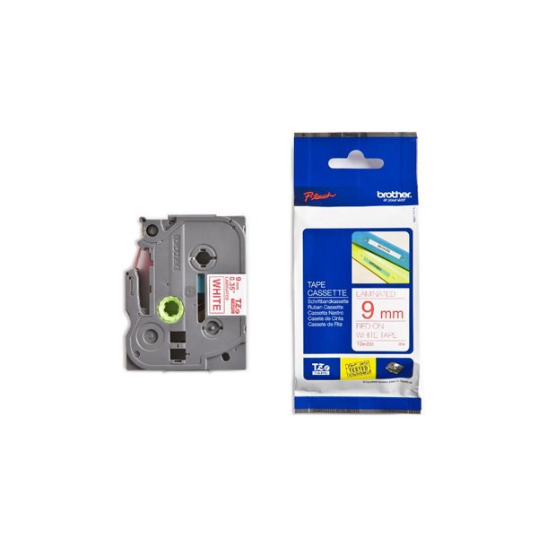 Brother TZe Tape - 9mm x 8m, Hvid (r�d skrift)
