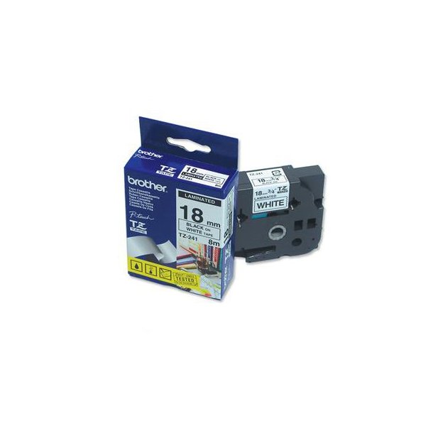 Brother TZe Tape - 18mm x 8m, Hvid (sort skrift)