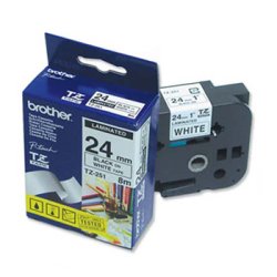 Brother TZe Tape - 24mm x 8m, Hvid (sort skrift)