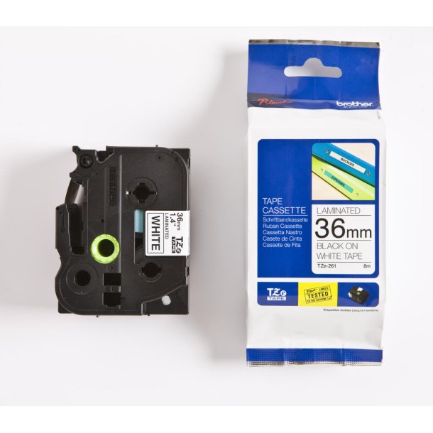 Brother TZe Tape - 36mm x 8m, Hvid (sort skrift)