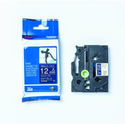 Brother TZe Satinbnd - 12mm x 4m, Marinebl (guld skrift)