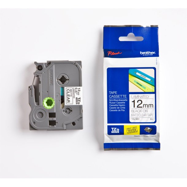 Brother TZe Mat Tape - 12mm x 8m, Transparent-mat (sort skrift)