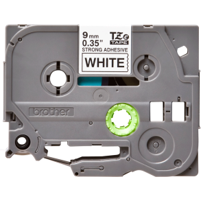 Brother TZeS Ekstra Strkt klbende Tape - 9mm x 8m, Hvid (sort skrift)
