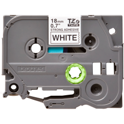 Brother TZeS Ekstra Strkt klbende Tape - 18mm x 8m, Hvid (sort skrift)