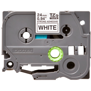 Brother TZeS Ekstra Strkt klbende Tape - 24mm x 8m, Hvid (sort skrift)