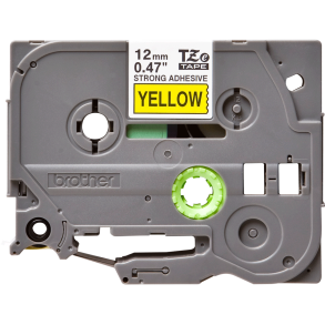 Brother TZeS Ekstra Strkt klbende Tape - 12mm x 8m, Gul (sort skrift)