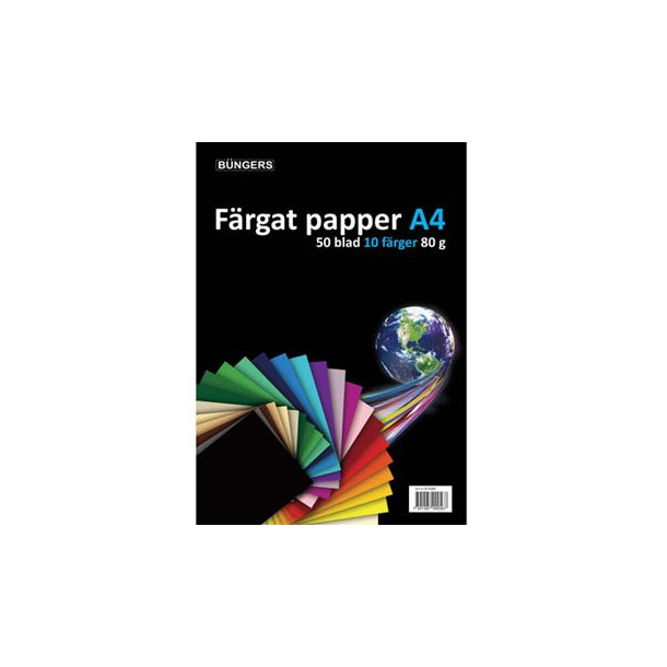 Farvet papir A4 80 gr. ass. farver (50)