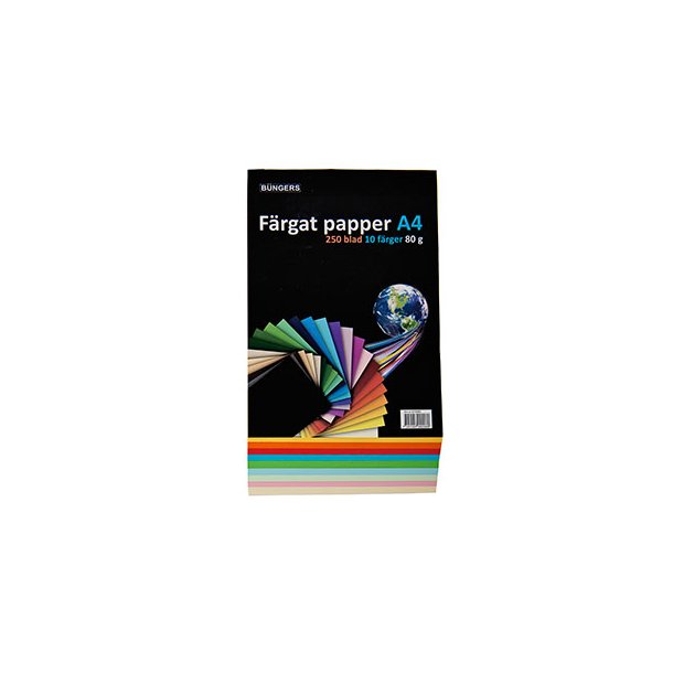 Farvet papir A4 80 gr. ass. farver (250)