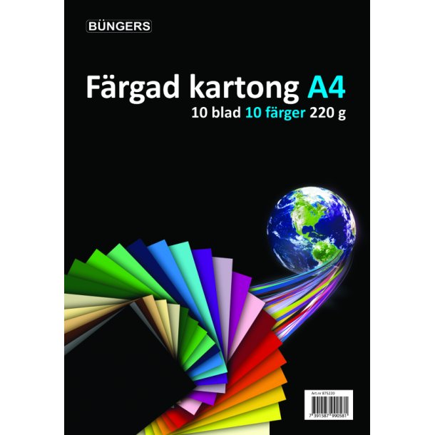 Karton A4 220 gr. ass. farver 10 ark