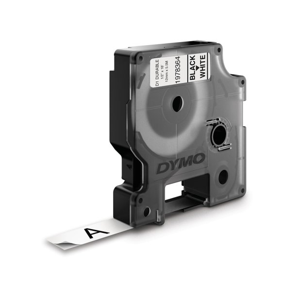 DYMO D1 Durable Ekstra Holdbar Tape - 12mm x 5.5m, Hvid (sort skrift)