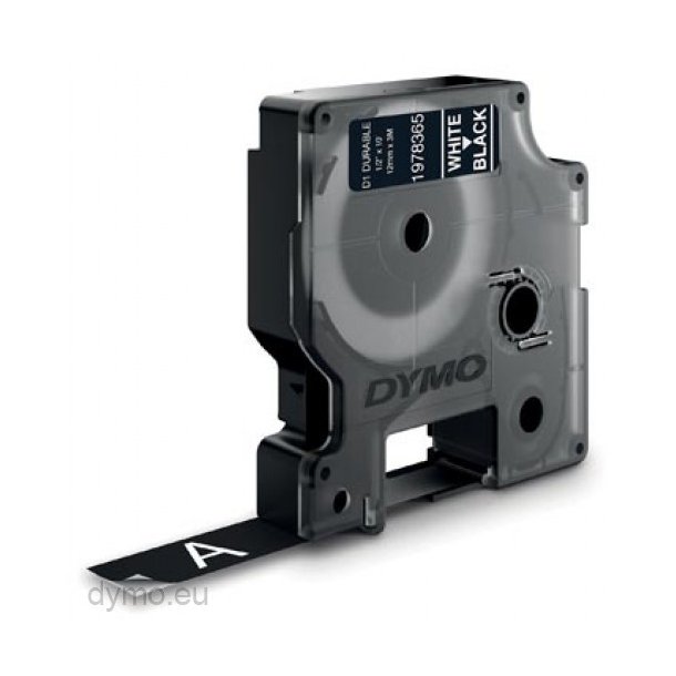 DYMO D1 Durable Ekstra Holdbar Tape - 12mm x 3m, Sort (hvid skrift)