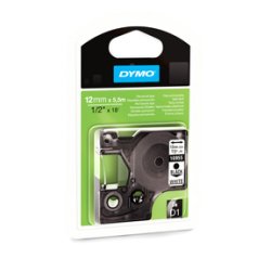 DYMO D1 Permanent Tape - 12mm x 5.5m, Hvid (sort skrift)