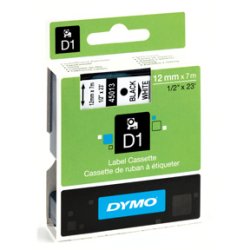 DYMO D1 Tape - 12mm x 7m, Hvid (sort skrift)