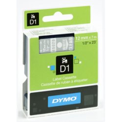 DYMO D1 Tape - 12mm x 7m, Transparant (hvid skrift)