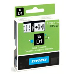 DYMO D1 Tape - 9mm x 7m, Hvid (sort skrift)