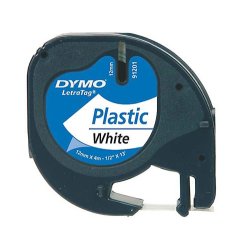 DYMO LetraTag Plasttape - 12mm x 4m, Hvid
