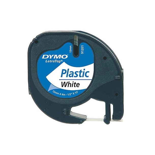 DYMO LetraTag Plasttape - 12mm x 4m, Hvid
