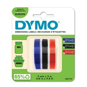 DYMO 3D Prgetape - 9mm x 3m, Sort/Bl/Rd (3-pack)