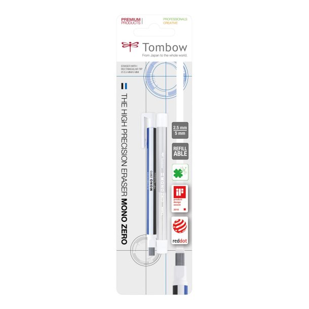 Viskelder pen Tombow MONO zero 2,5x5mm hvid blister