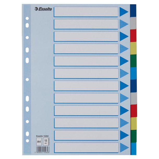 Faneblade PP A4 12-delt farvede faner
