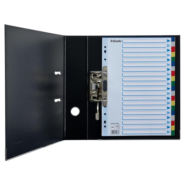 Faneblade PP A4 20-delt farvede faner