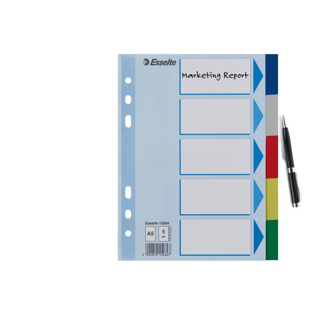 Faneblade PP A5 5-delt farvede faner