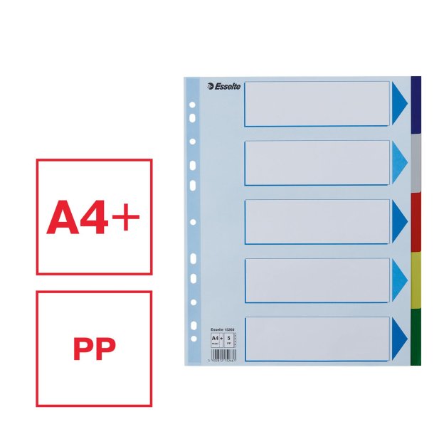 Faneblade PP A4 maxi 5-delt farvede faner