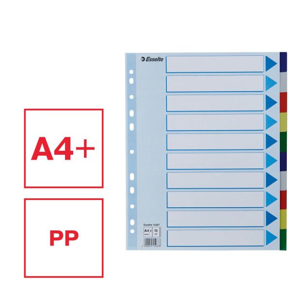 Faneblade PP A4 maxi 10delt farvede faner