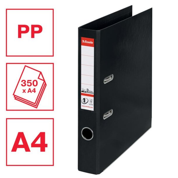 Brevordner No1 Power PP A4 50mm sort