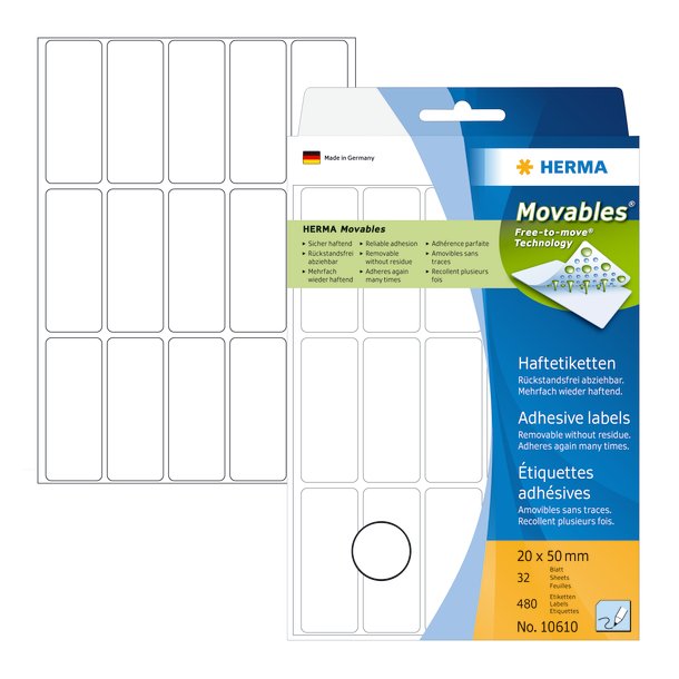 Herma etiket manuel aftagelig 20x50 hvid (480)