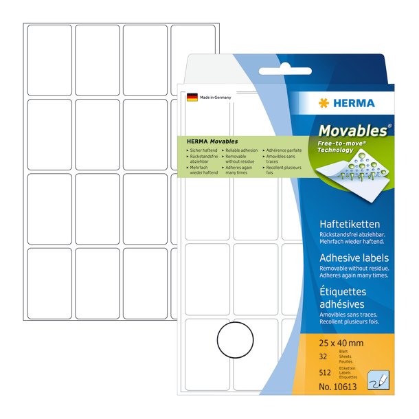 Herma etiket manuel aftagelig 25x40 hvid (512)