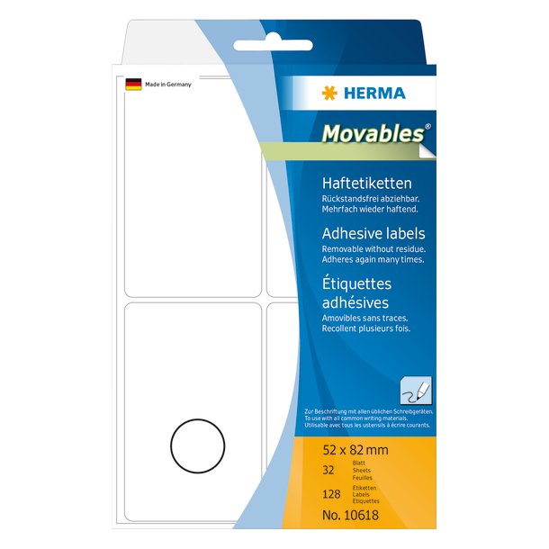 Herma etiket manuel aftagelig 52x82 hvid (128)