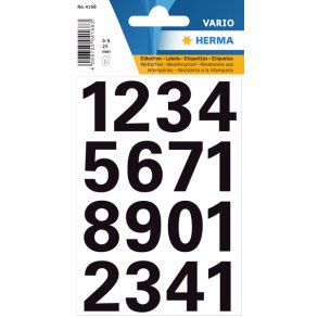 Herma etiket tal 0-9 25mm sort