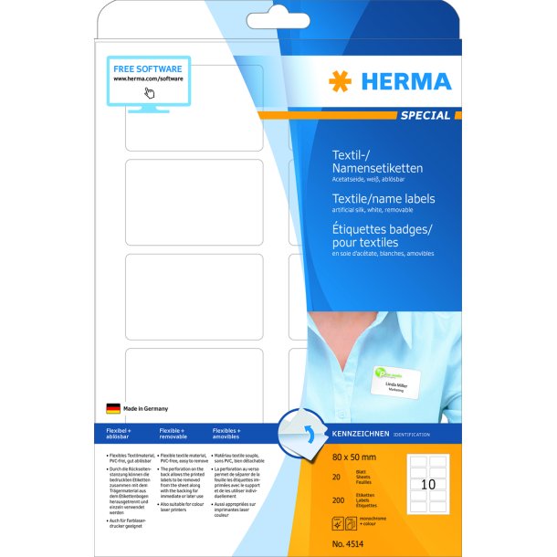 Herma navne/tekstil etiket aftagelig 80x50 hvid (200)