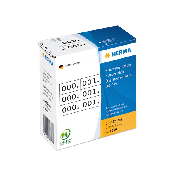 Herma etiket tal 0-999 triplikat 10x22 hvid (3x1000)