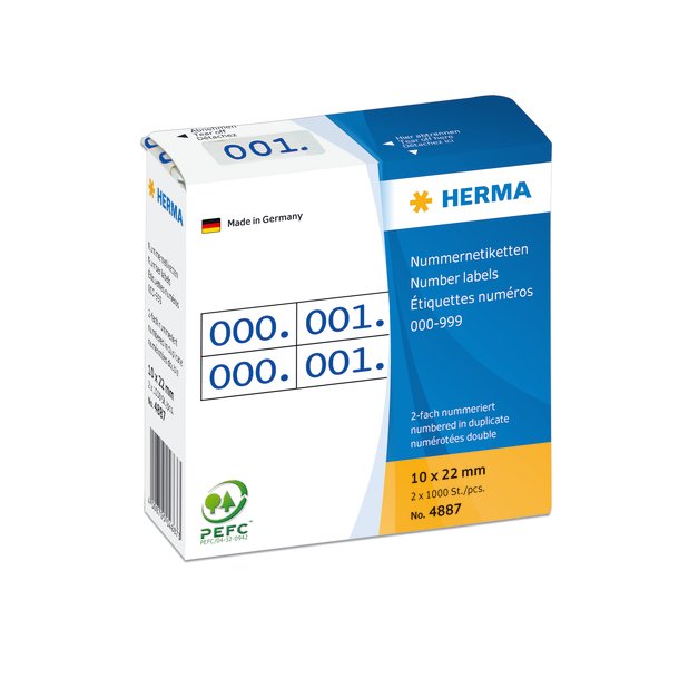 Herma etiket tal 0-999 dobbel 10x22 bl (2x1000)