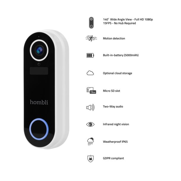 Smart Doorbell 2 Pack (Doorbell 2 + Chime 2), White