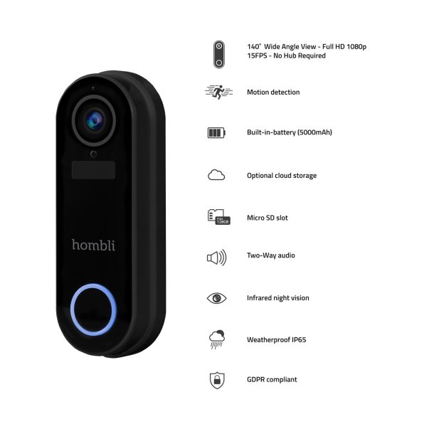 Smart Doorbell 2 Pack (Doorbell 2 + Chime 2), Black