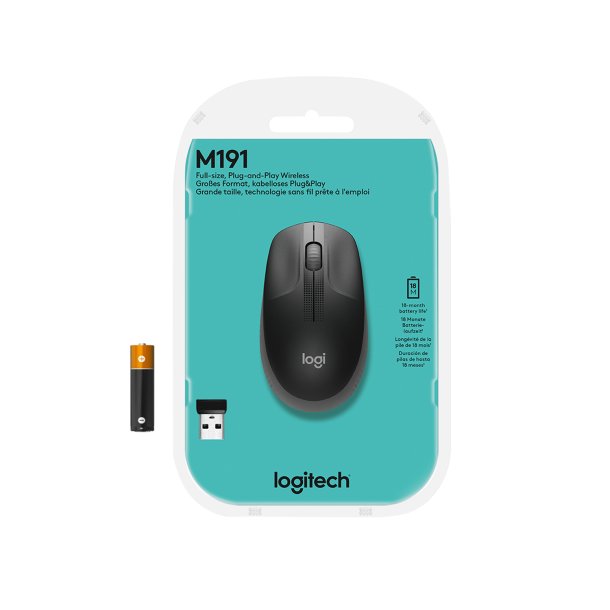 M190 Full-size wireless mouse, Mid Grey